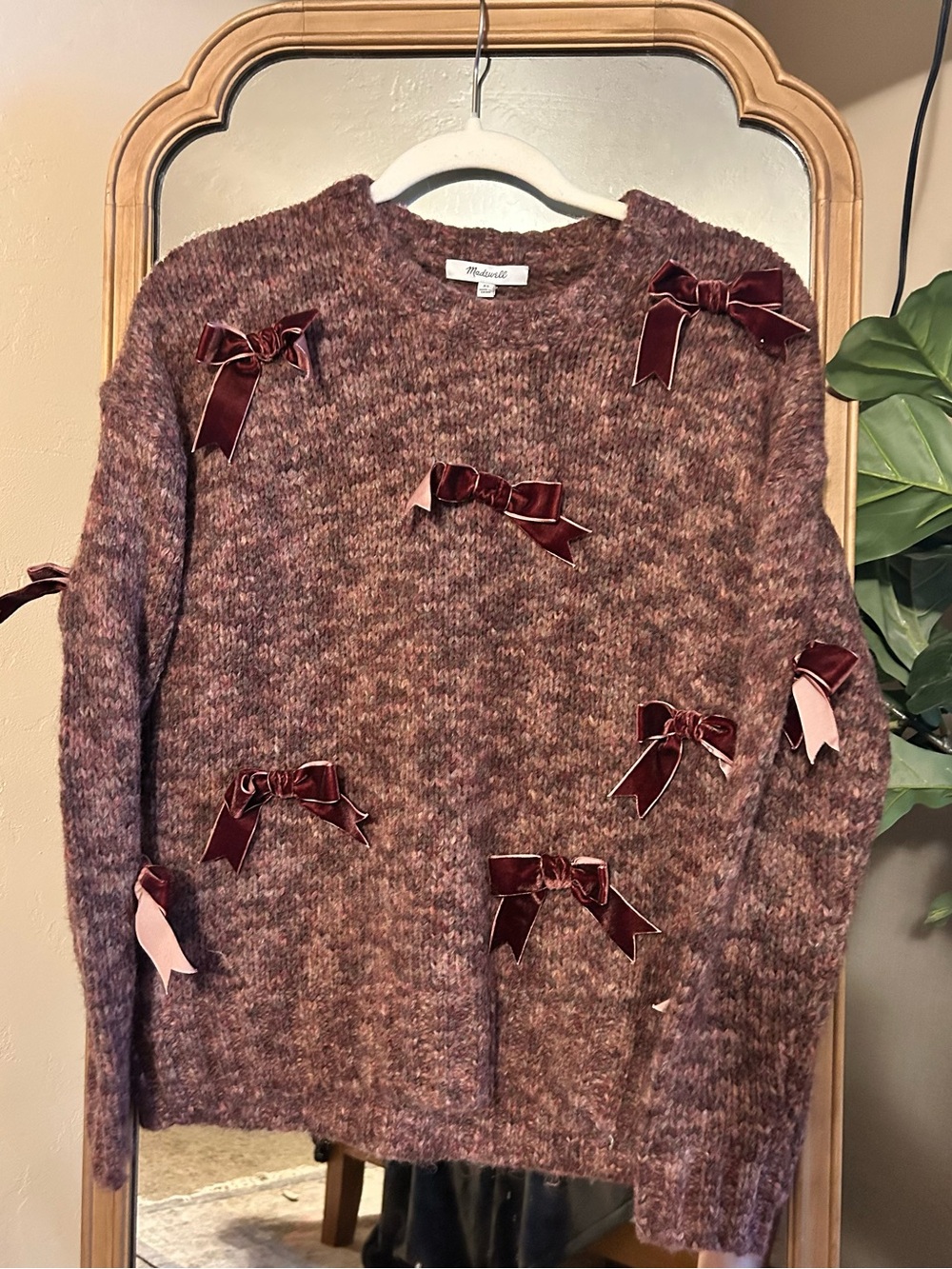 Madewell Bow-Appliqué Marled Knit Sweater
